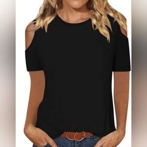 Black Cut Out Blouse with Short Sleeves